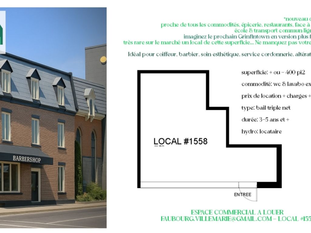 Rare commercial premises for rent in Ville-Marie Est