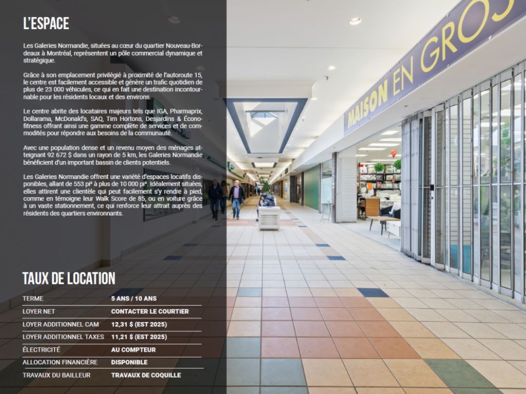Locaux disponibles aux Galeries Normandie