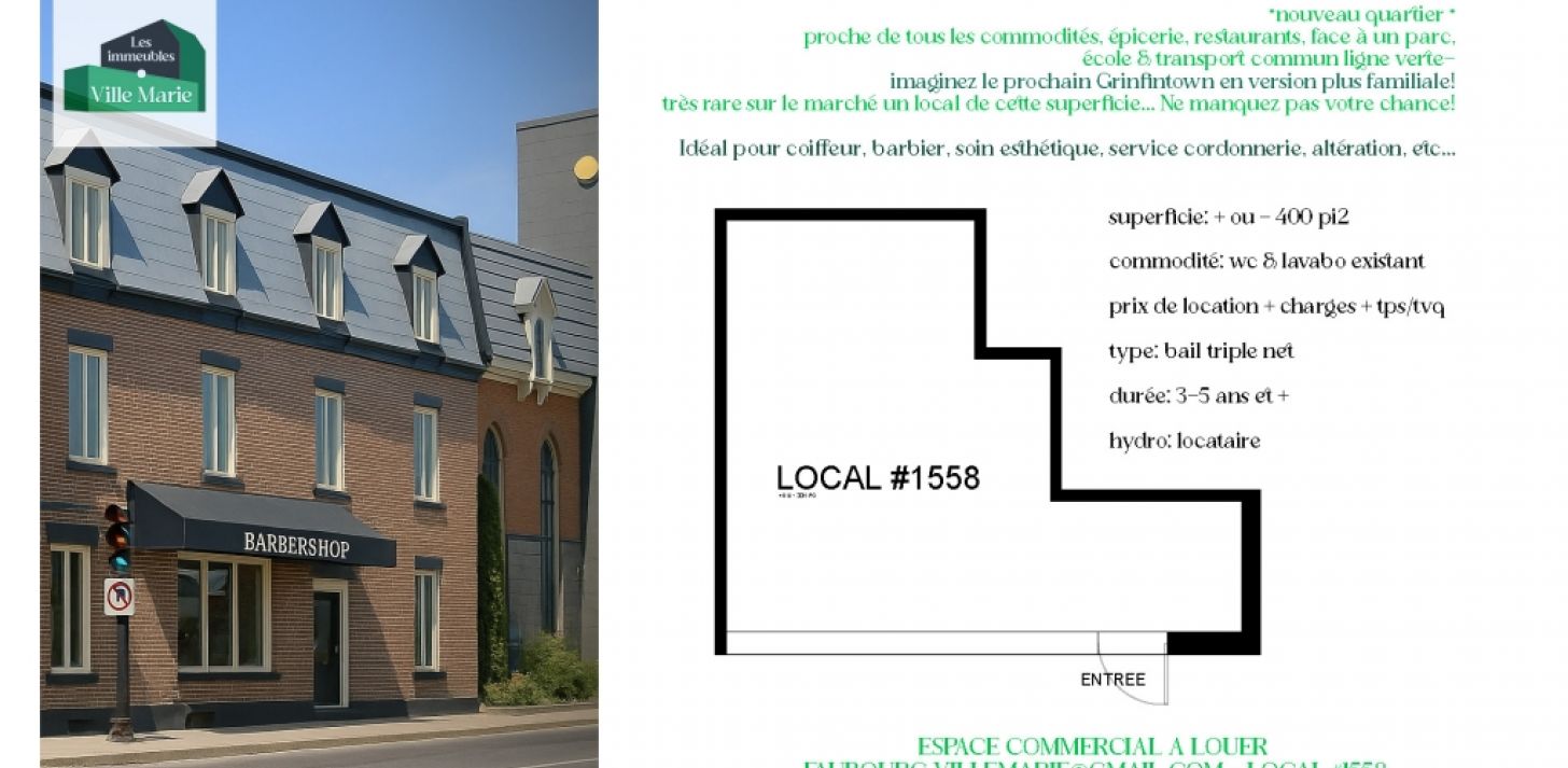Rare commercial premises for rent in Ville-Marie Est - For Rent